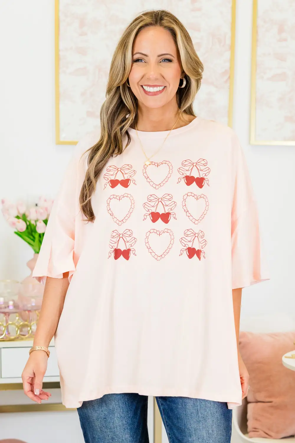 Favorite Valentine Boyfriend Tee, Cream Pink