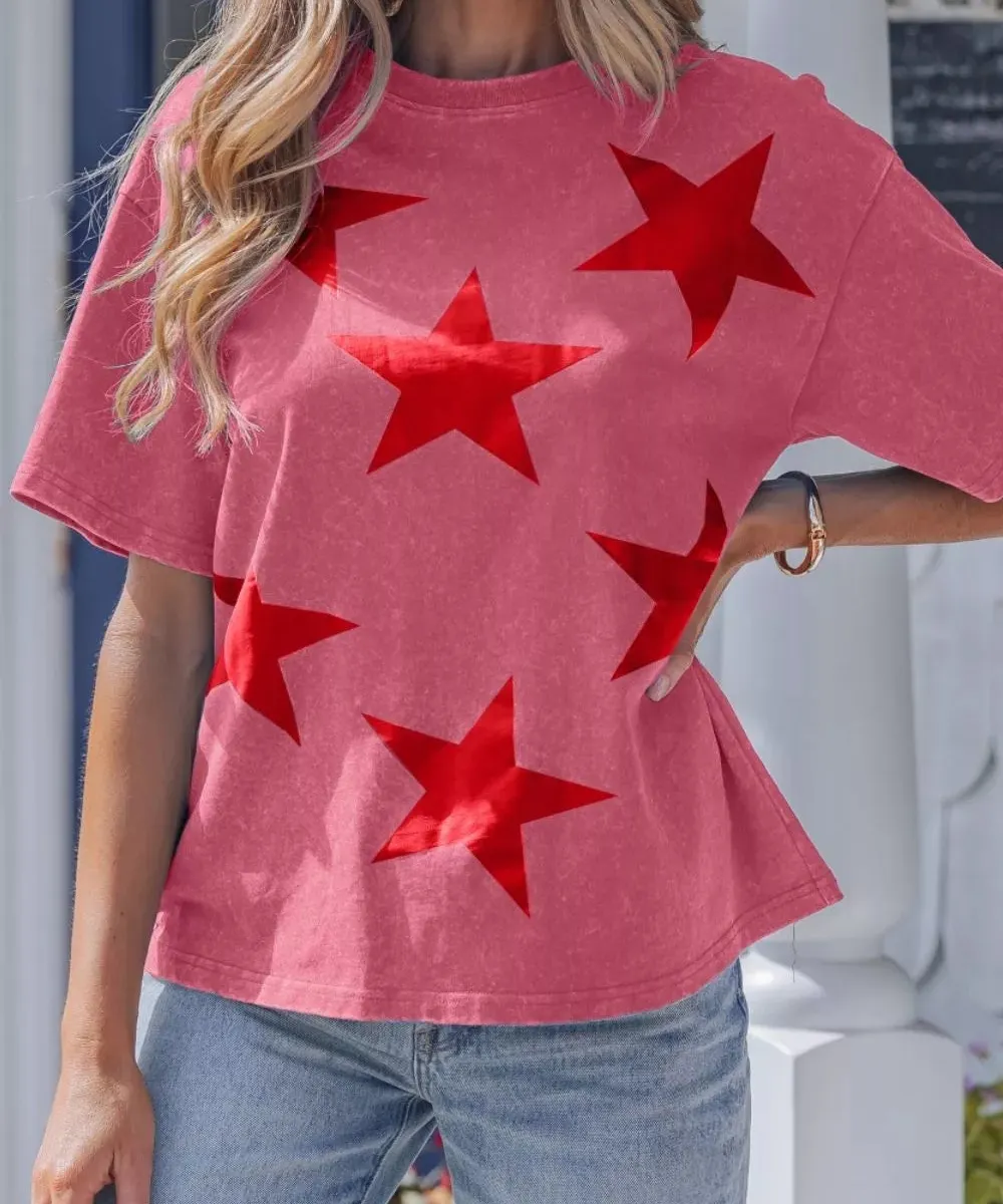 Independence Day Star Printed Mineral Wash T