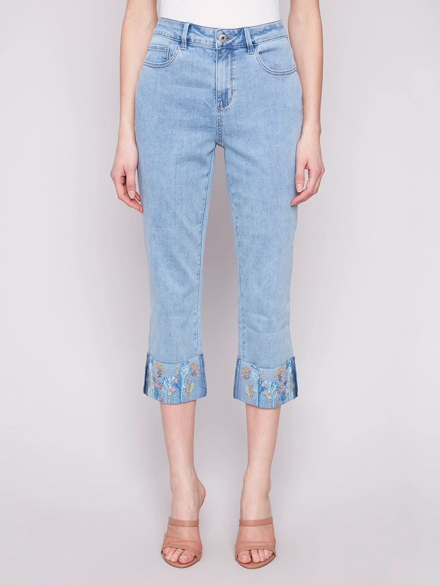 Straight-Leg Wrinkle-Free Cotton Light Blue Jeans