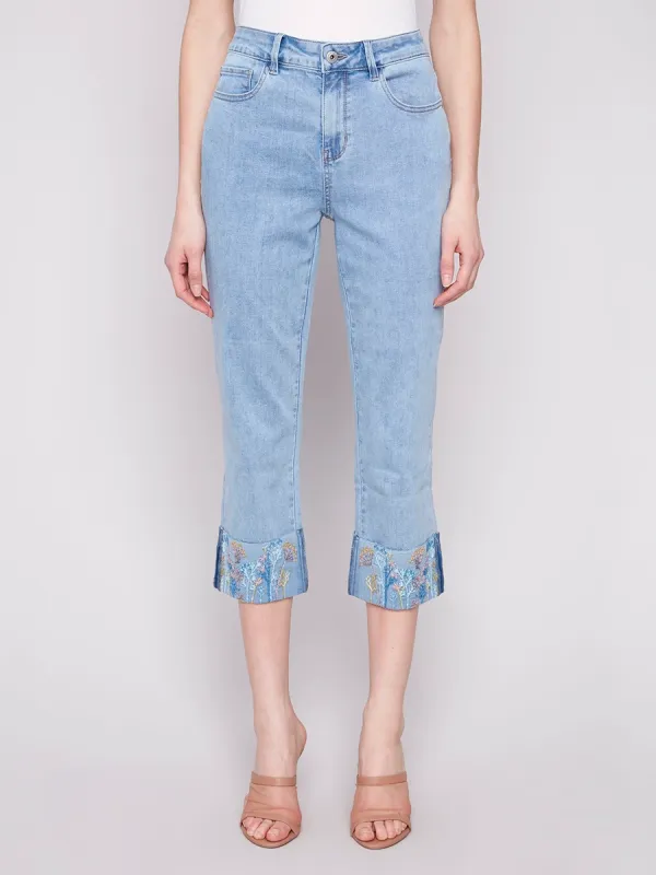 Straight-Leg Wrinkle-Free Cotton Light Blue Jeans
