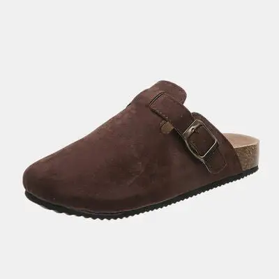 Buckle Suede Slides