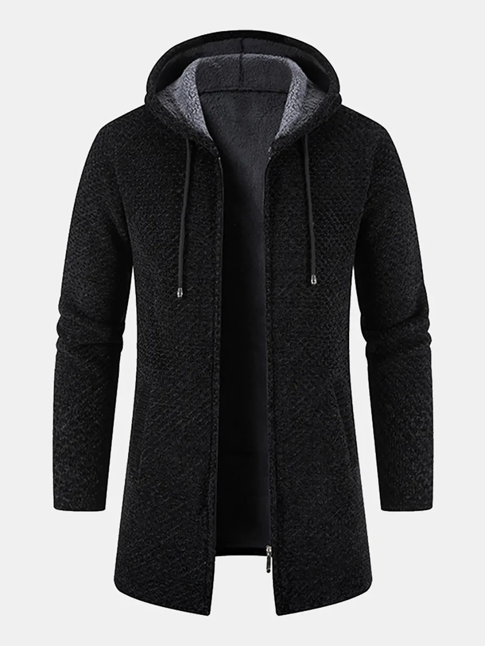 Long Line Textured Hooded Cardigan