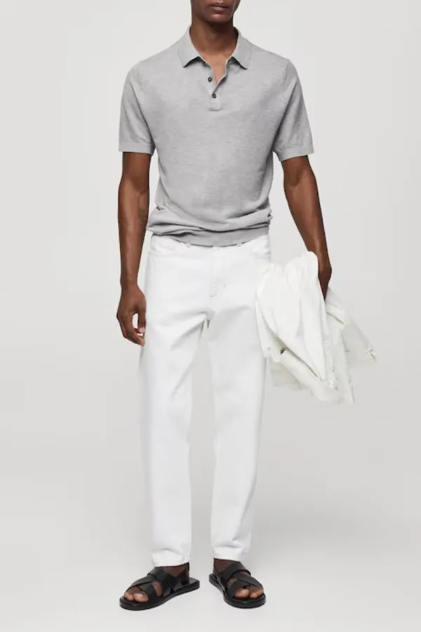 Buttoned Micro-Structure Knitted Polo Shirt