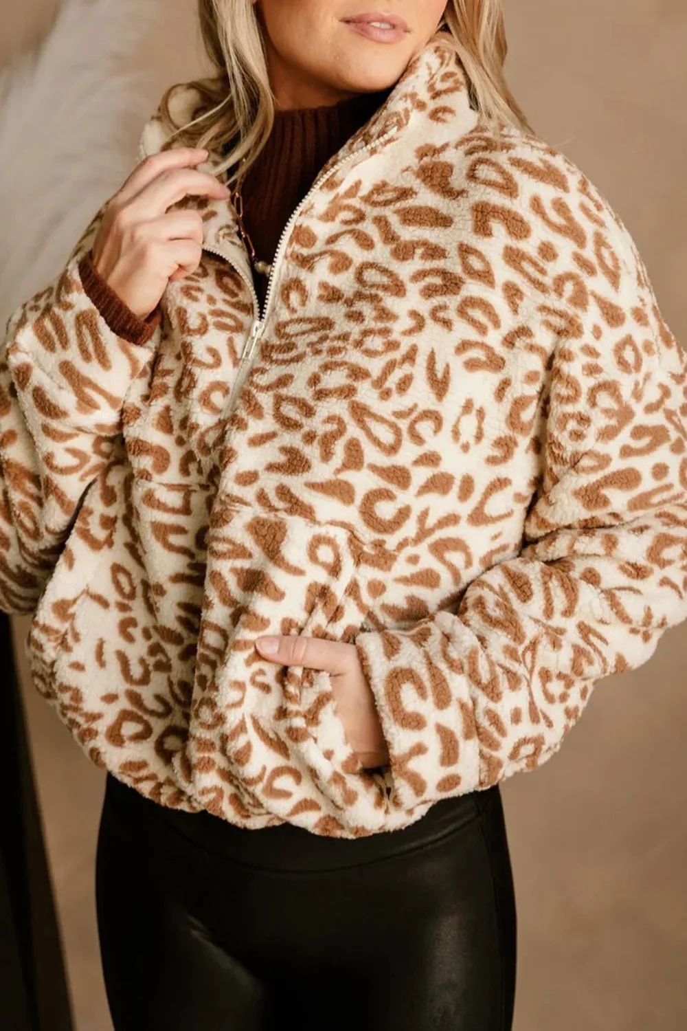 Leopard Quarter Zip-Up Jacket