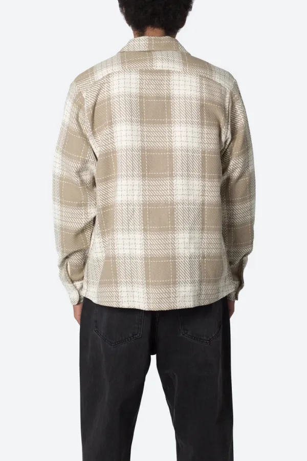 LIGHT KHAKI AND WHITE PLAID FLANNEL SHIRT