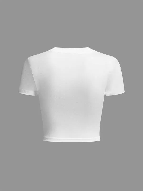 Crew Neck Text Letters Short Sleeve T-Shirt