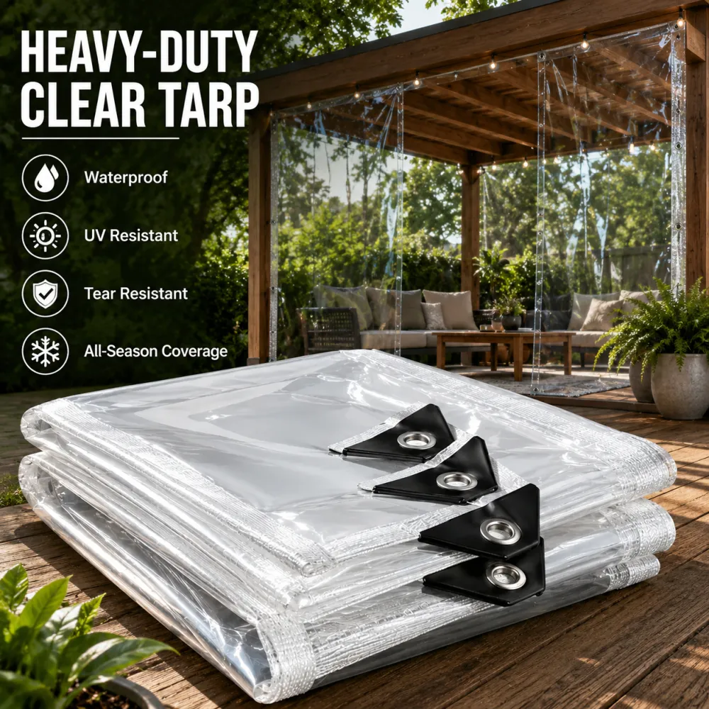 Clear Waterproof PE Tarp, Transparent Outdoor Cover with Metal Grommets