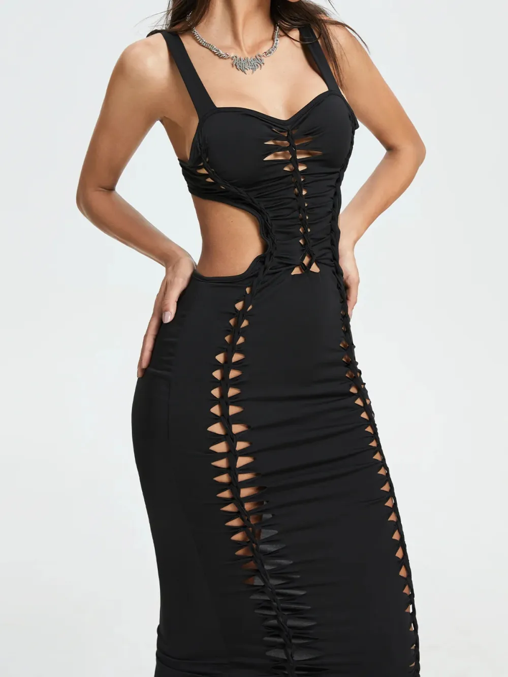 Brown Cut Out Dress Midi Dress