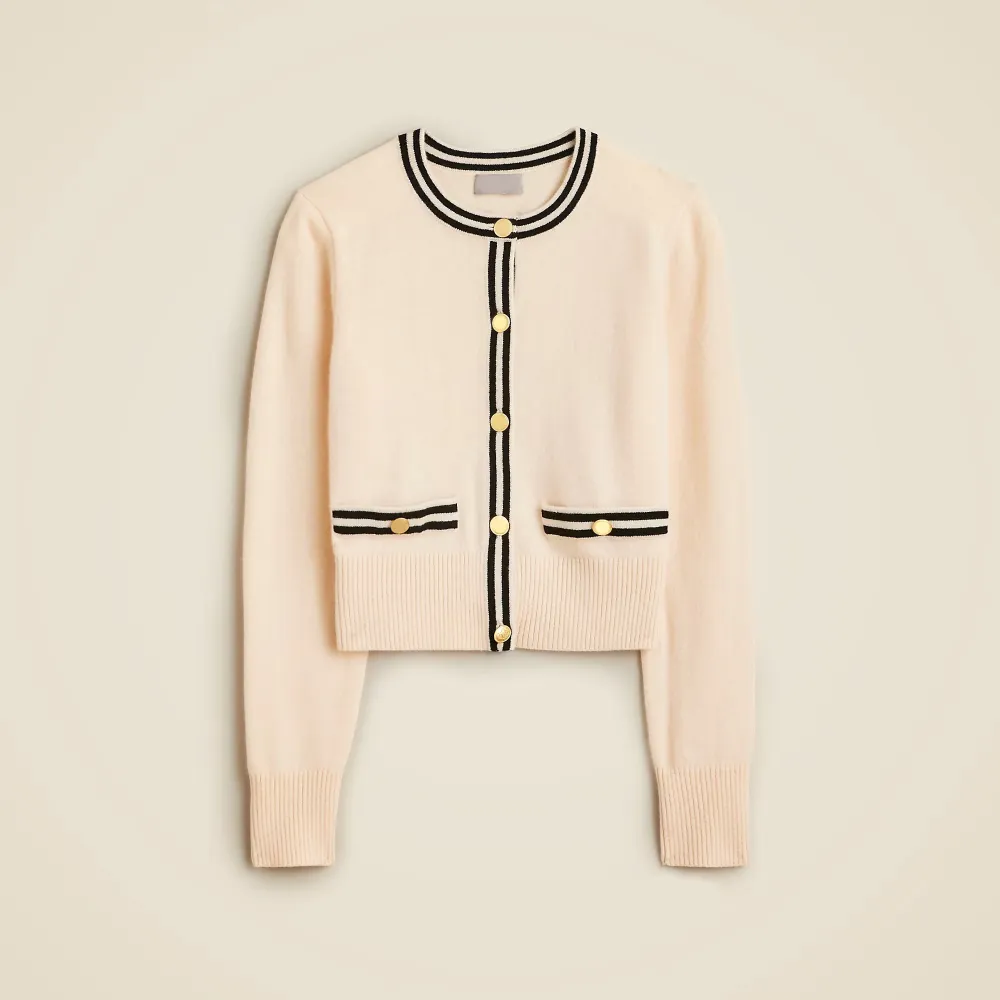 Cashmere Sweater Lady Jacket with Contrast Trim