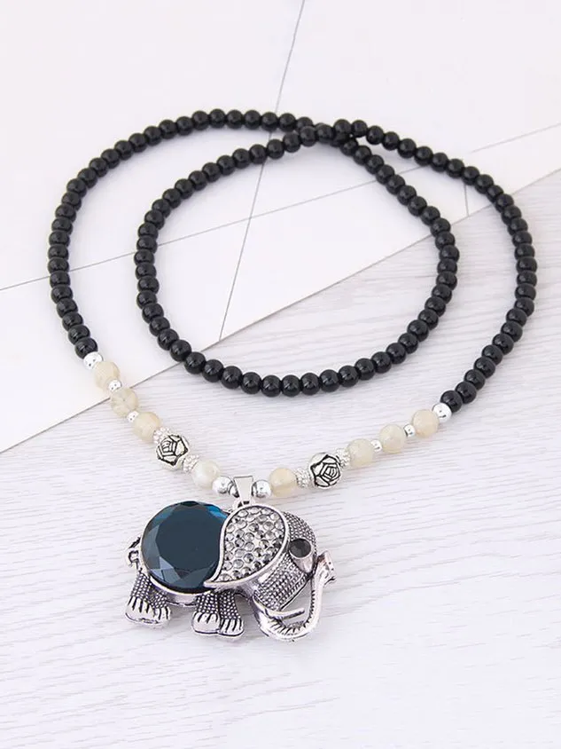 Elephant Rhinestone Beaded Sweater Necklaces