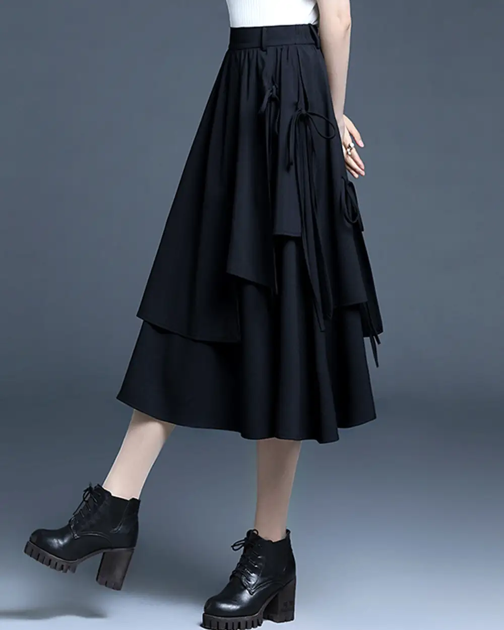 Everyday Drawstring Cotton A Line Midi Skirt