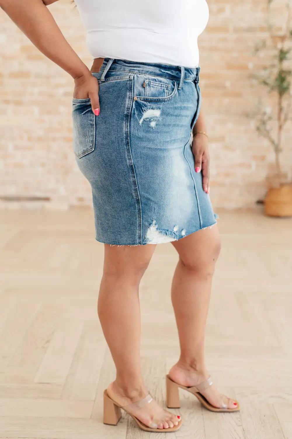 High Rise Rigid Magic Denim Skirt