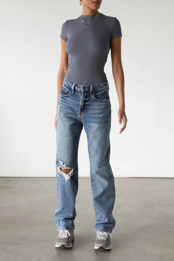 Cotton Breathable Ripped Straight Jeans