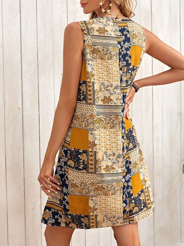 Casual Loose Ethnic Scoop Neck Dress