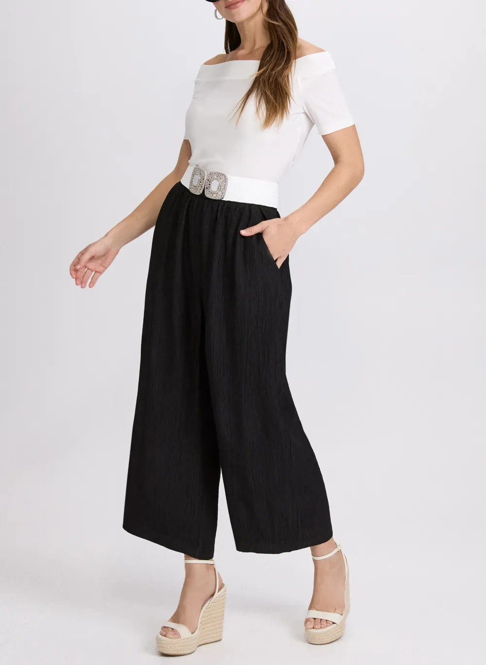 Black Jacquard Wide-Leg Pants