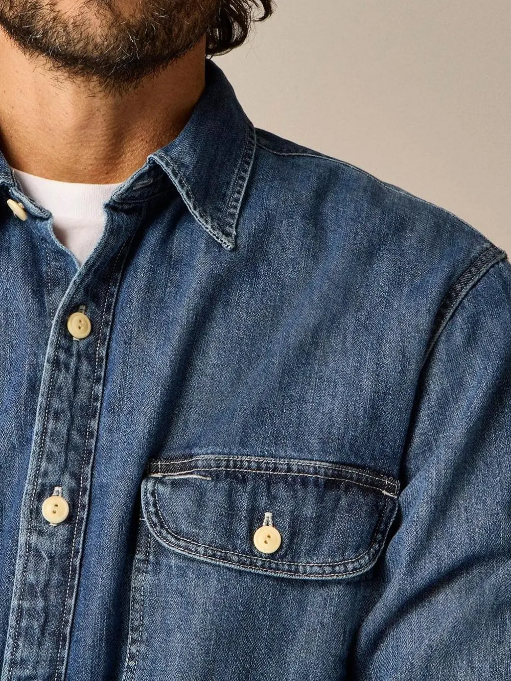Dark Blue Double Pocket Denim Shirt