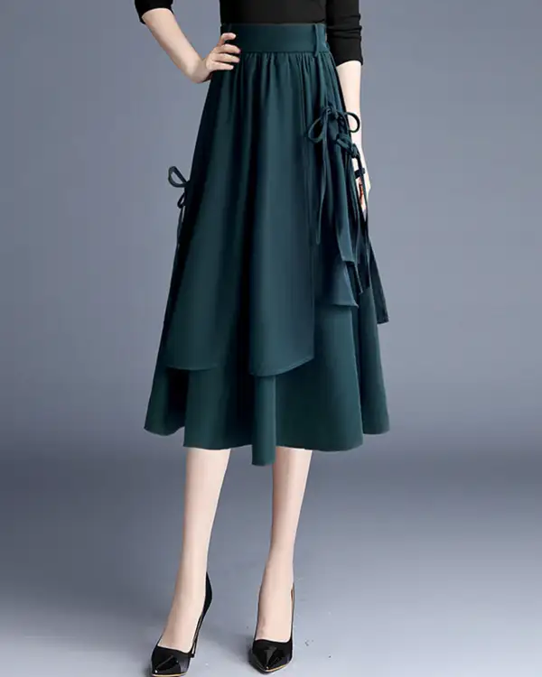 Drawstring Cotton A Line Midi Skirt