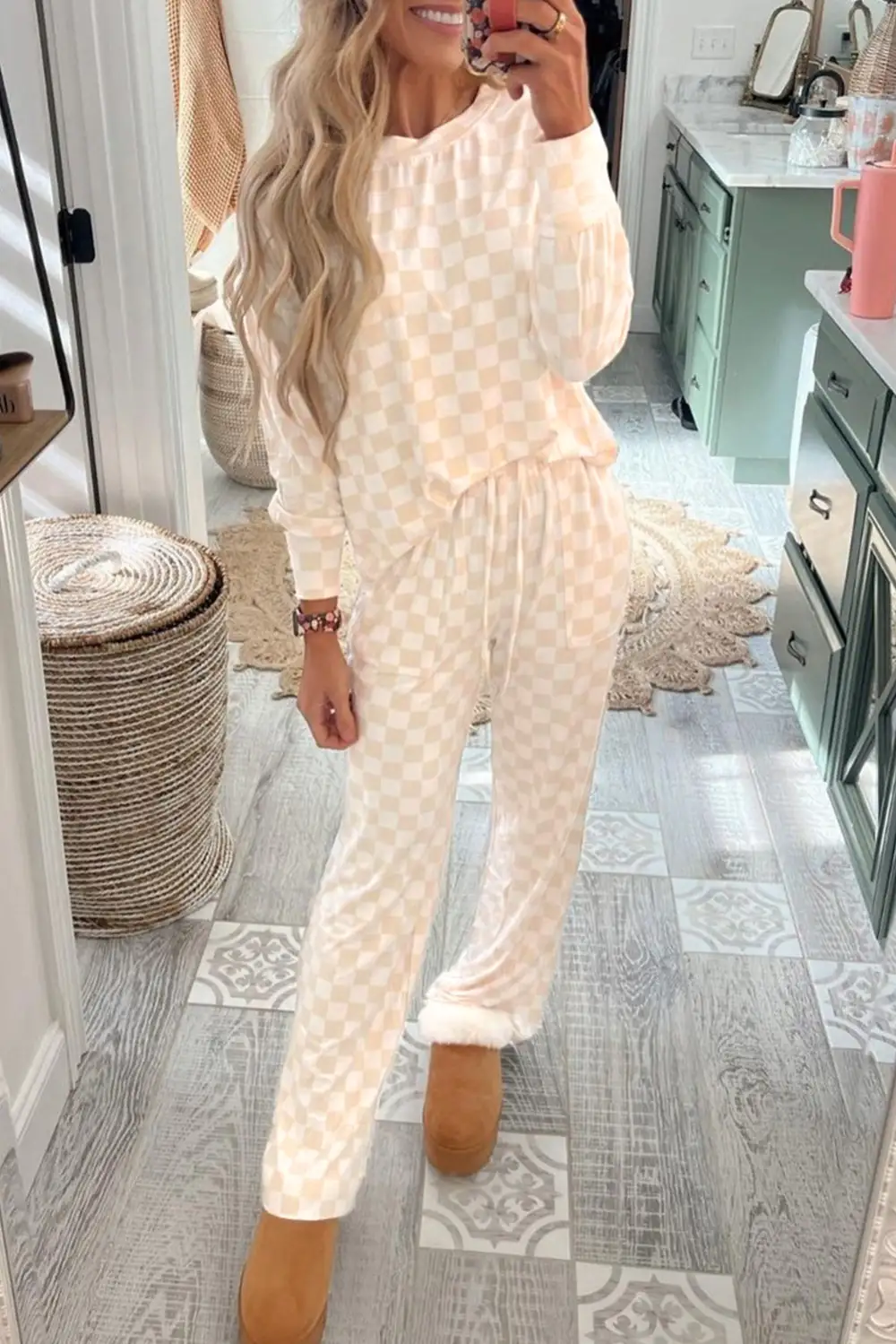 Print Long Sleeve Pullover Pants Set Lounge Set