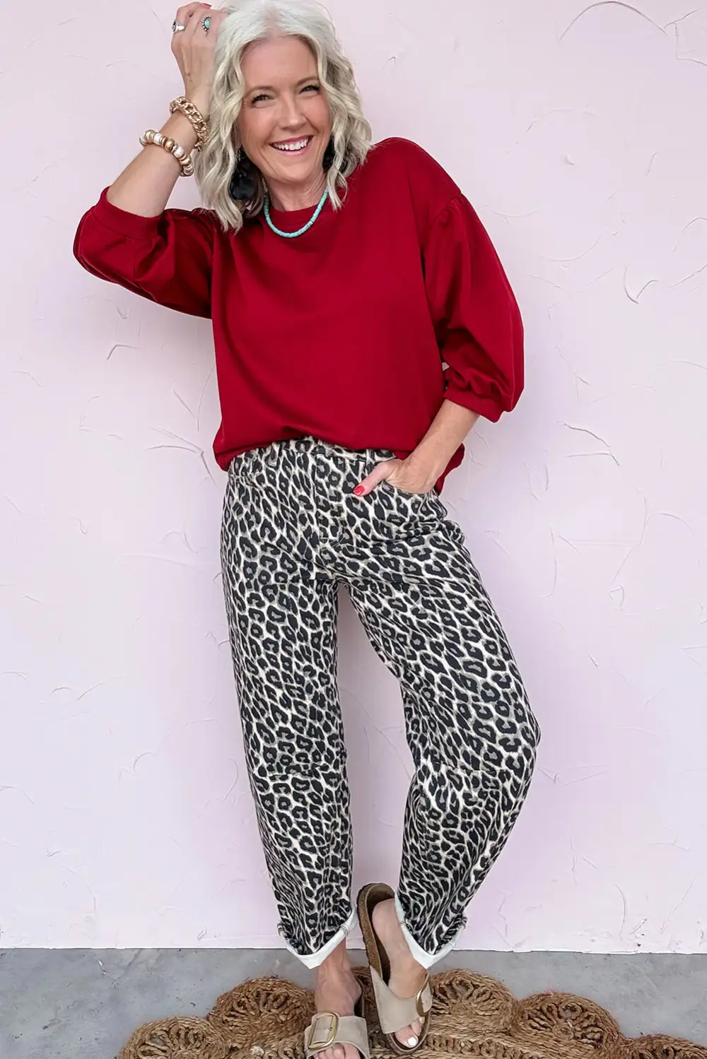 Leopard Print Barrel Jeans