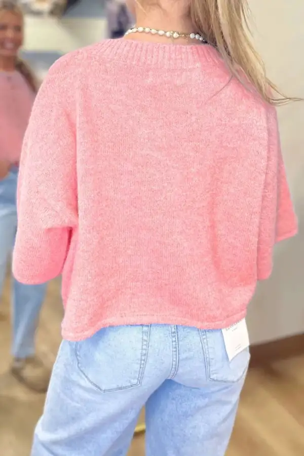Blossom Sleeve Boxy Knit Button Down Sweater Cardigan