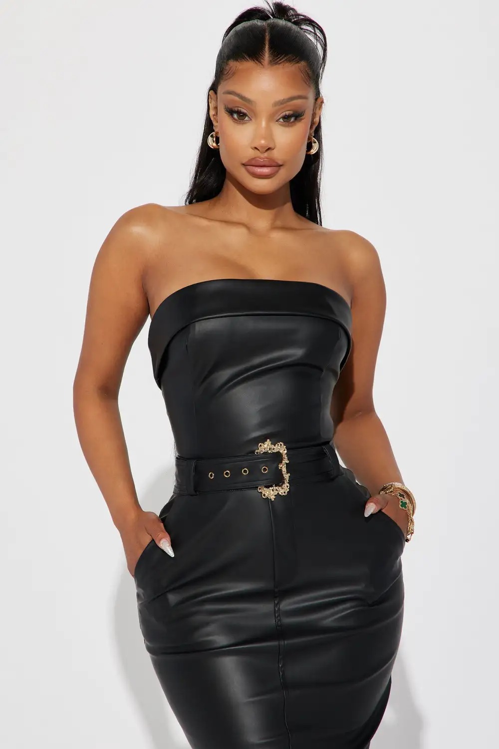 Aria Faux Leather Maxi Dress - Black