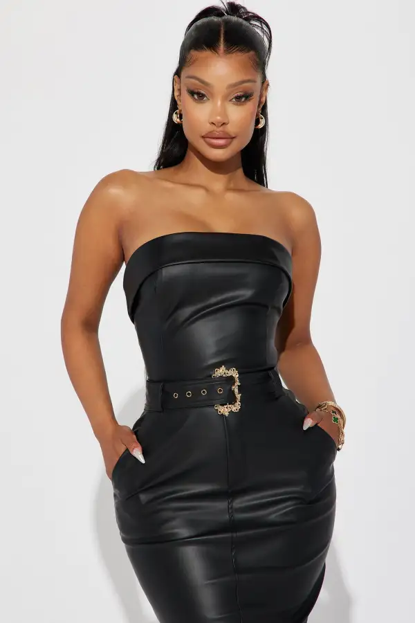 Aria Faux Leather Maxi Dress - Black