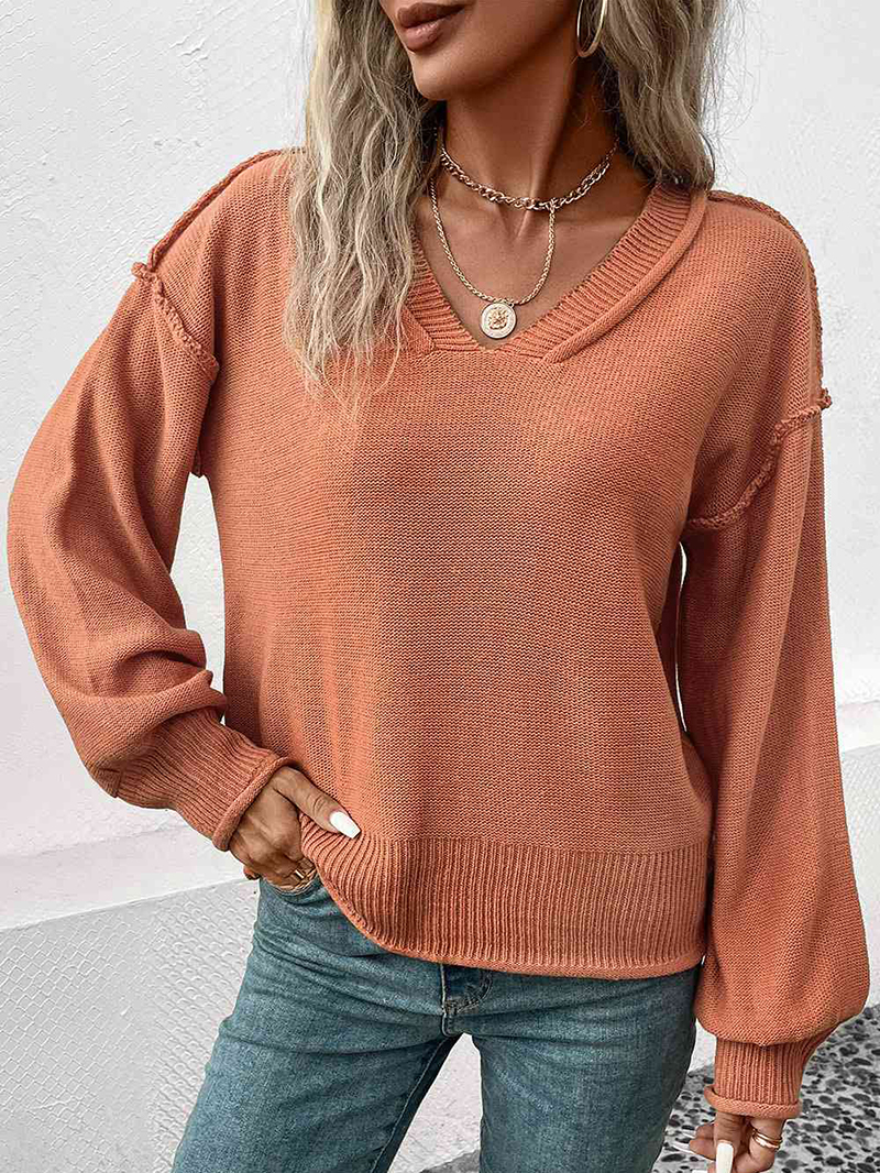 V-Neck Exposed Seam Sweater