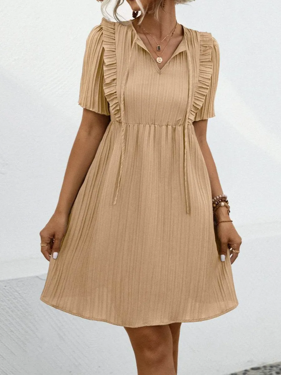 Tie Neck Short Sleeve Mini Dress
