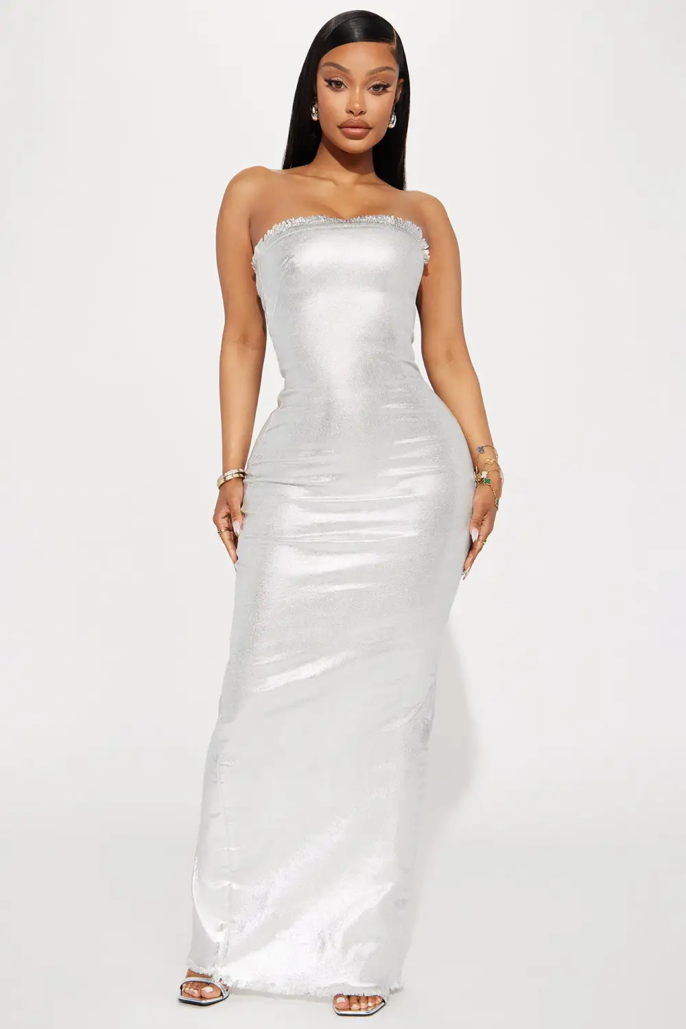 Aubrey Metallic Maxi Dress - Silver