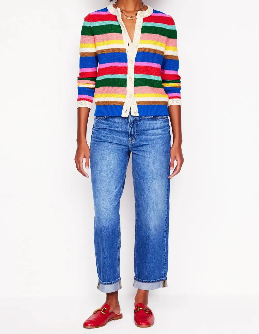 Multicolor Striped Crochet - Trim Cardigan