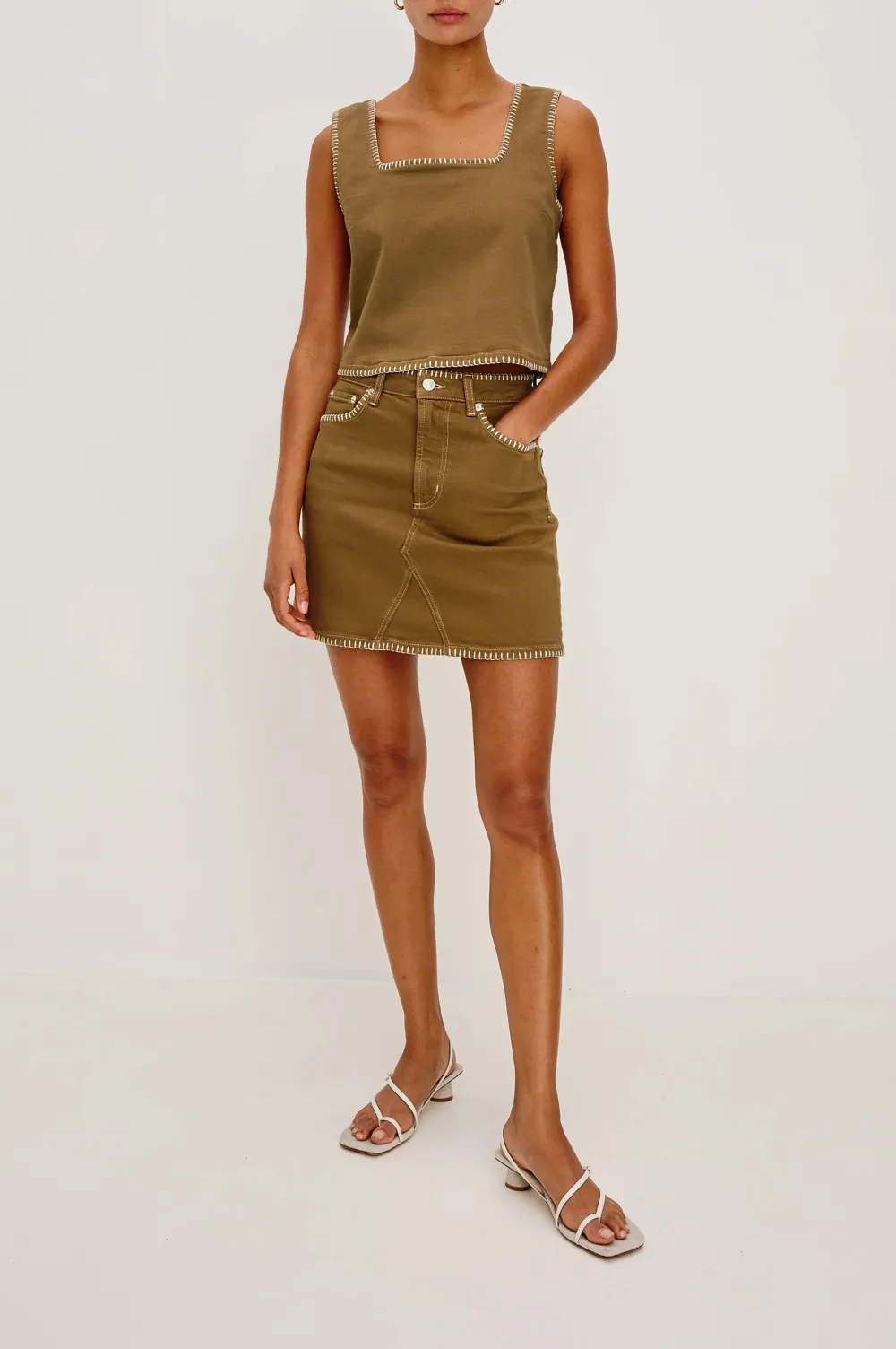 High-Waisted Figure-Hugging Mini A-Line Skirt