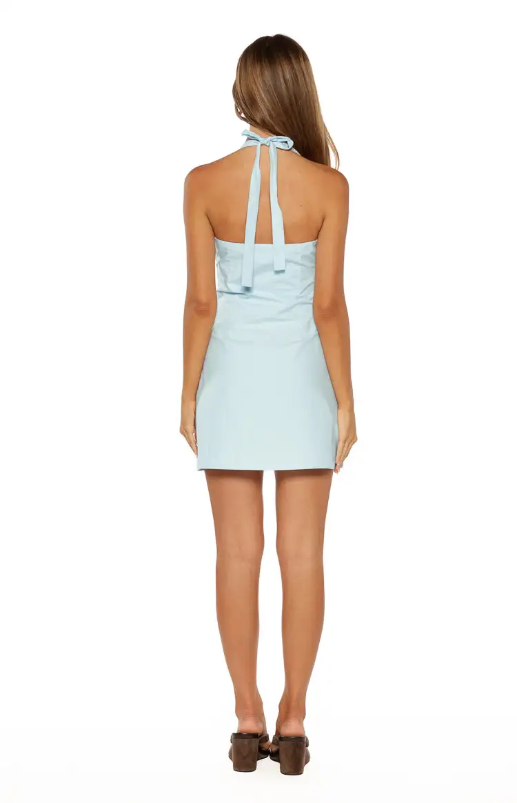 Halter Neck A Line V Neck Mini Dress