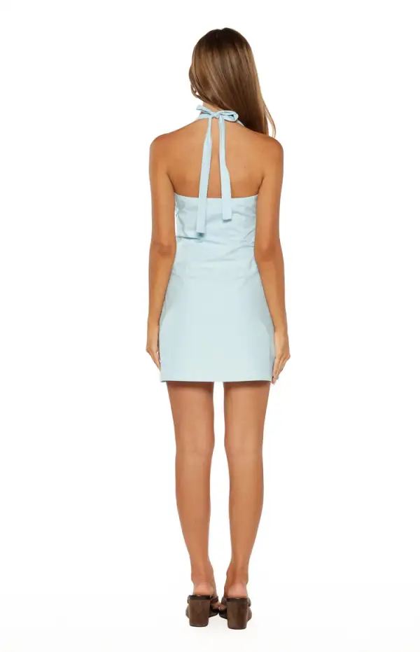 Halter Neck A Line V Neck Mini Dress