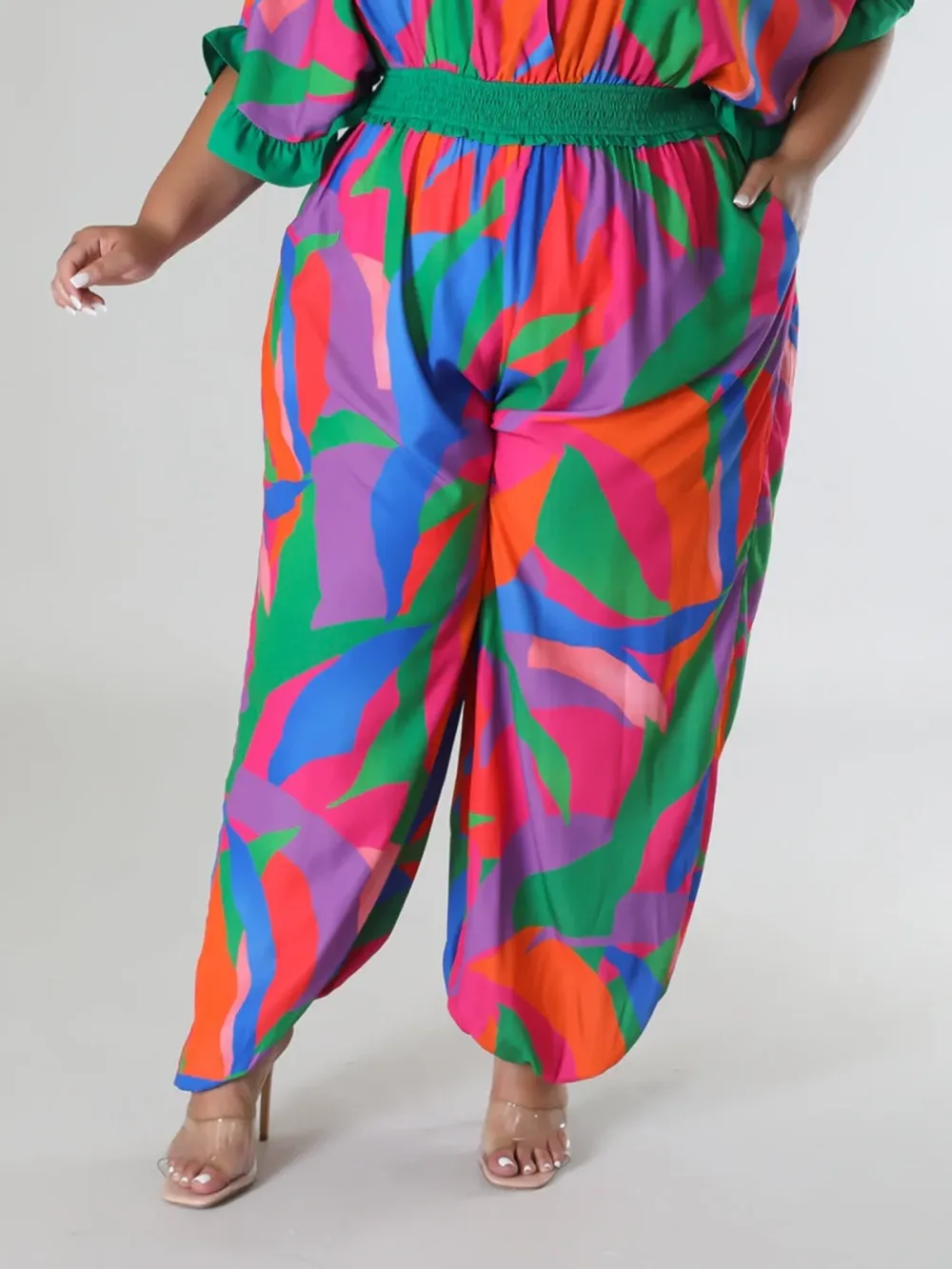 Plus-Size Fashion Women'S Colorful Printed Pantsuit