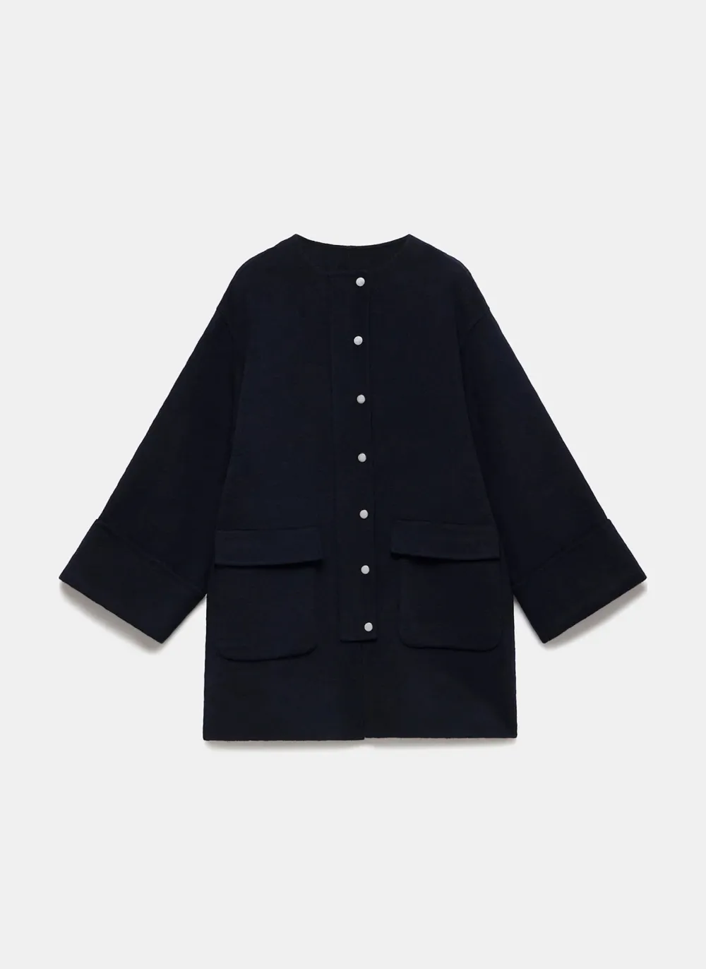 Casual Style Navy Wool Finished Coat