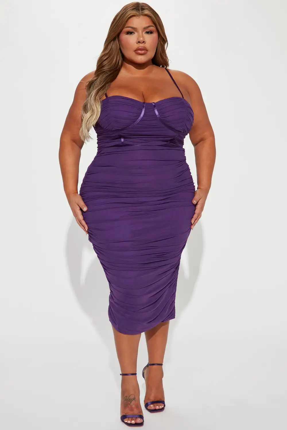 Night Sensation Ruched Midi Dress - Purple