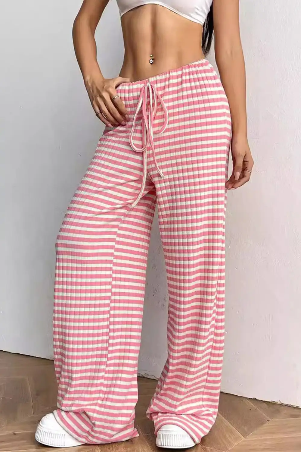 Striped Cotton Drawstring Pants