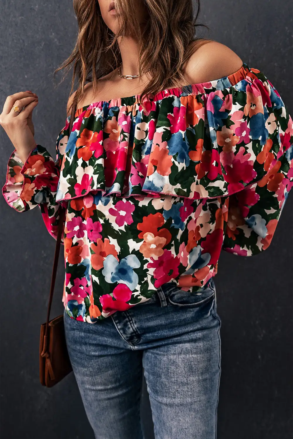 Smooth Floral Ruffle Sleeve Blouse