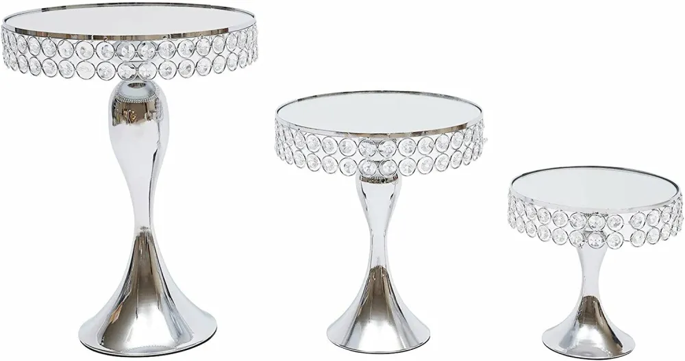 TFCFL 11 PCS Silver Cake Stand Set Crystal Cupcake Dessert Plate Display Tower Mirror Cake Holder Cupcake Stands for Wedding Afternoon Tea Birthday Party