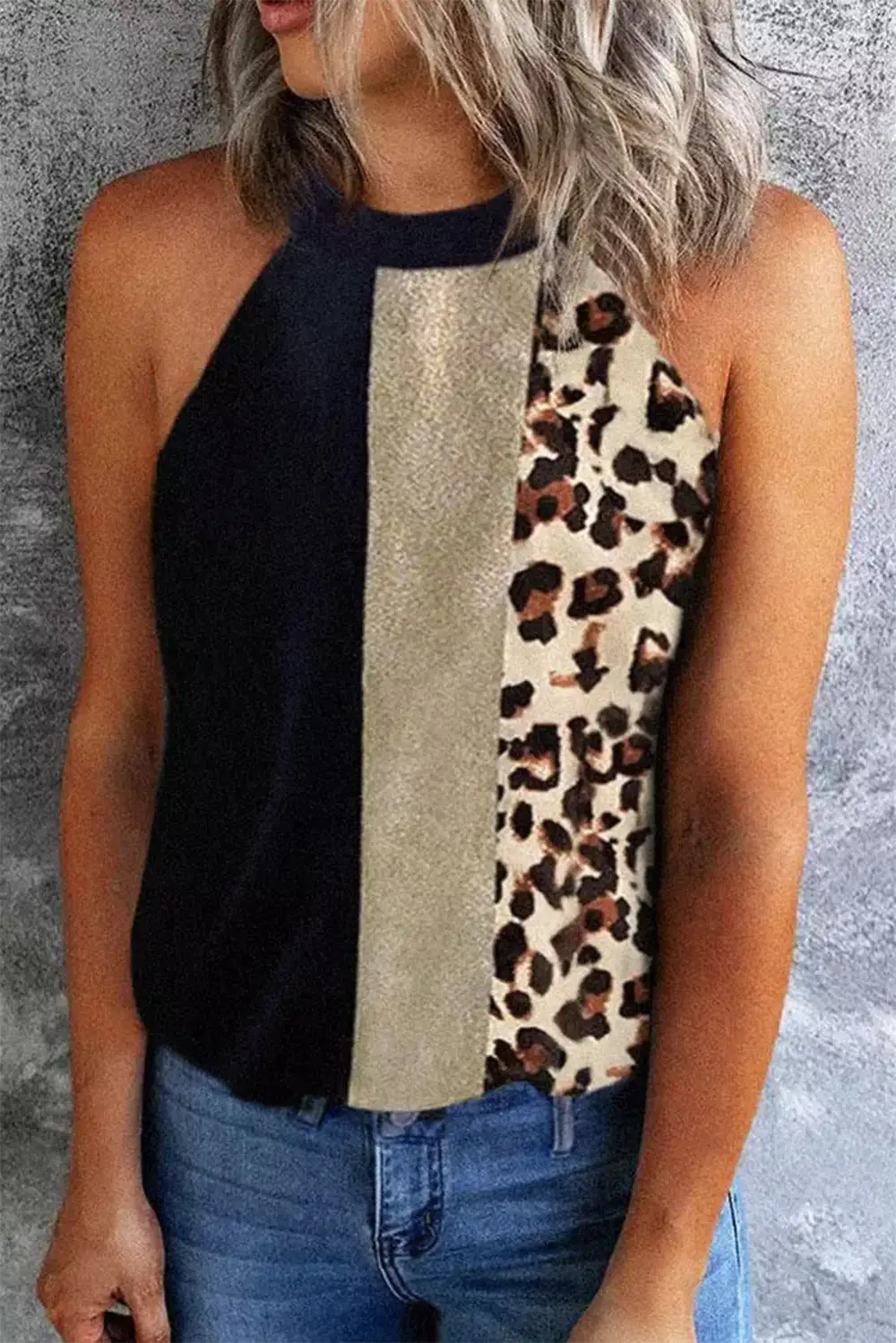 Leopard Block Casual Tank Top