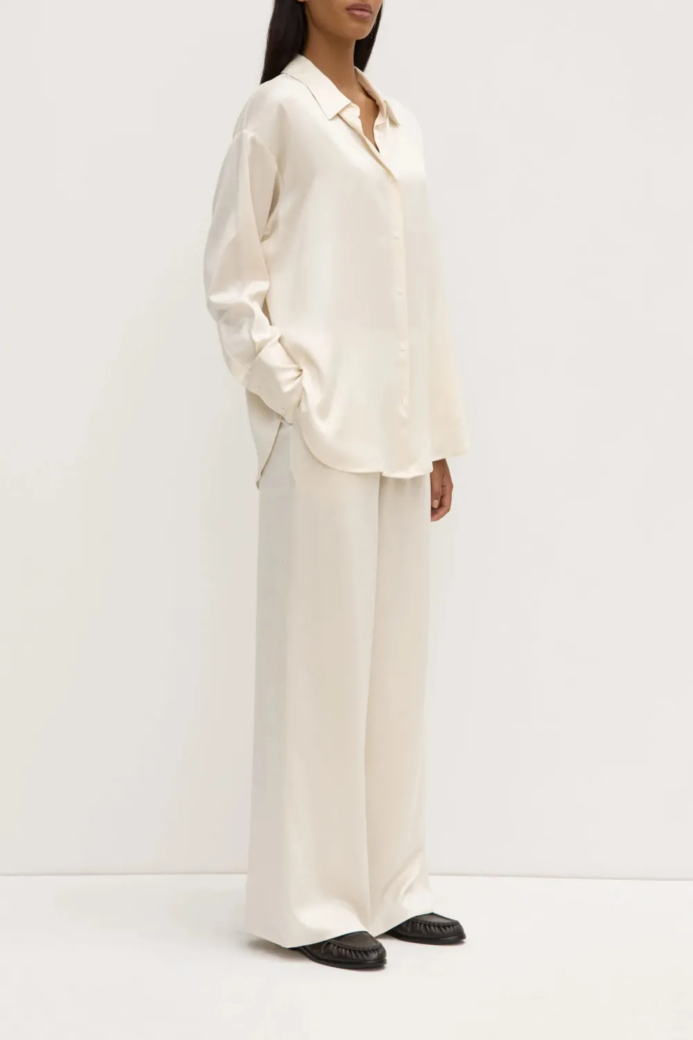 Solid Color Loose Silk Shirt