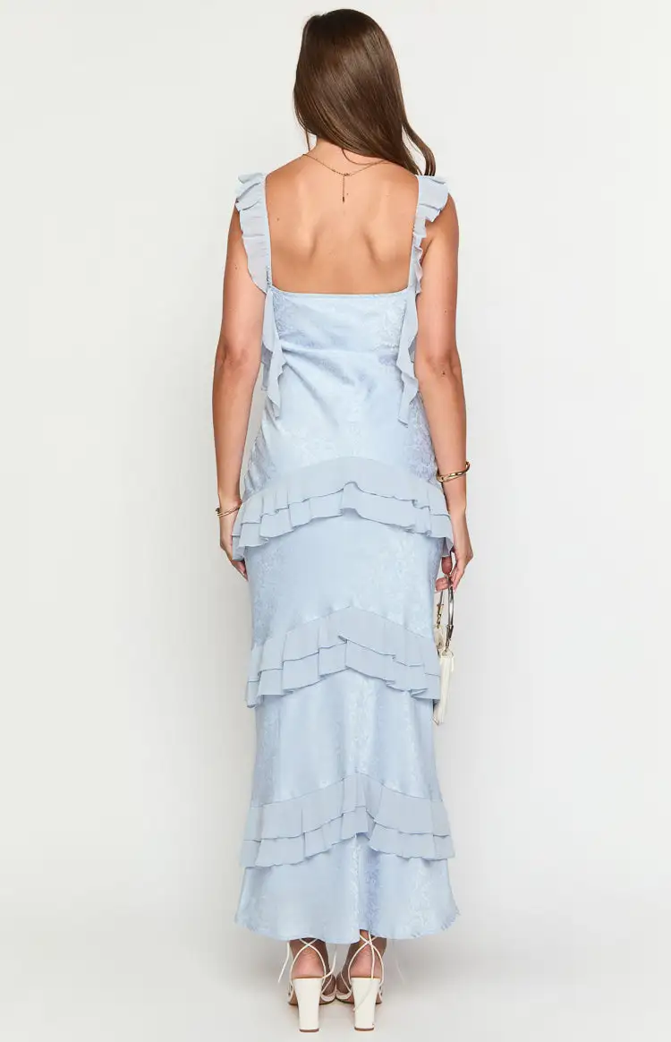 Satin Frills Maxi Dress