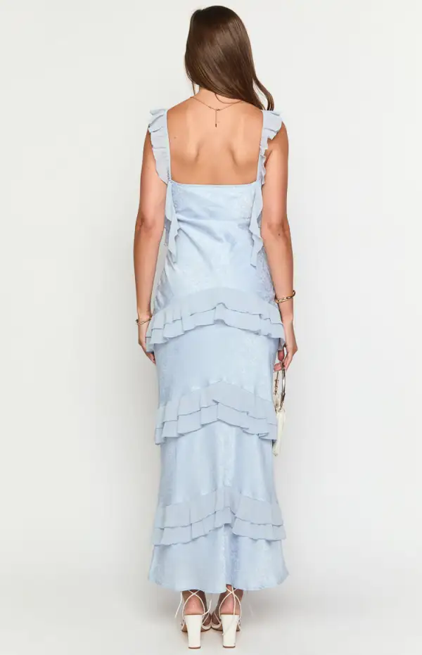 Satin Frills Maxi Dress
