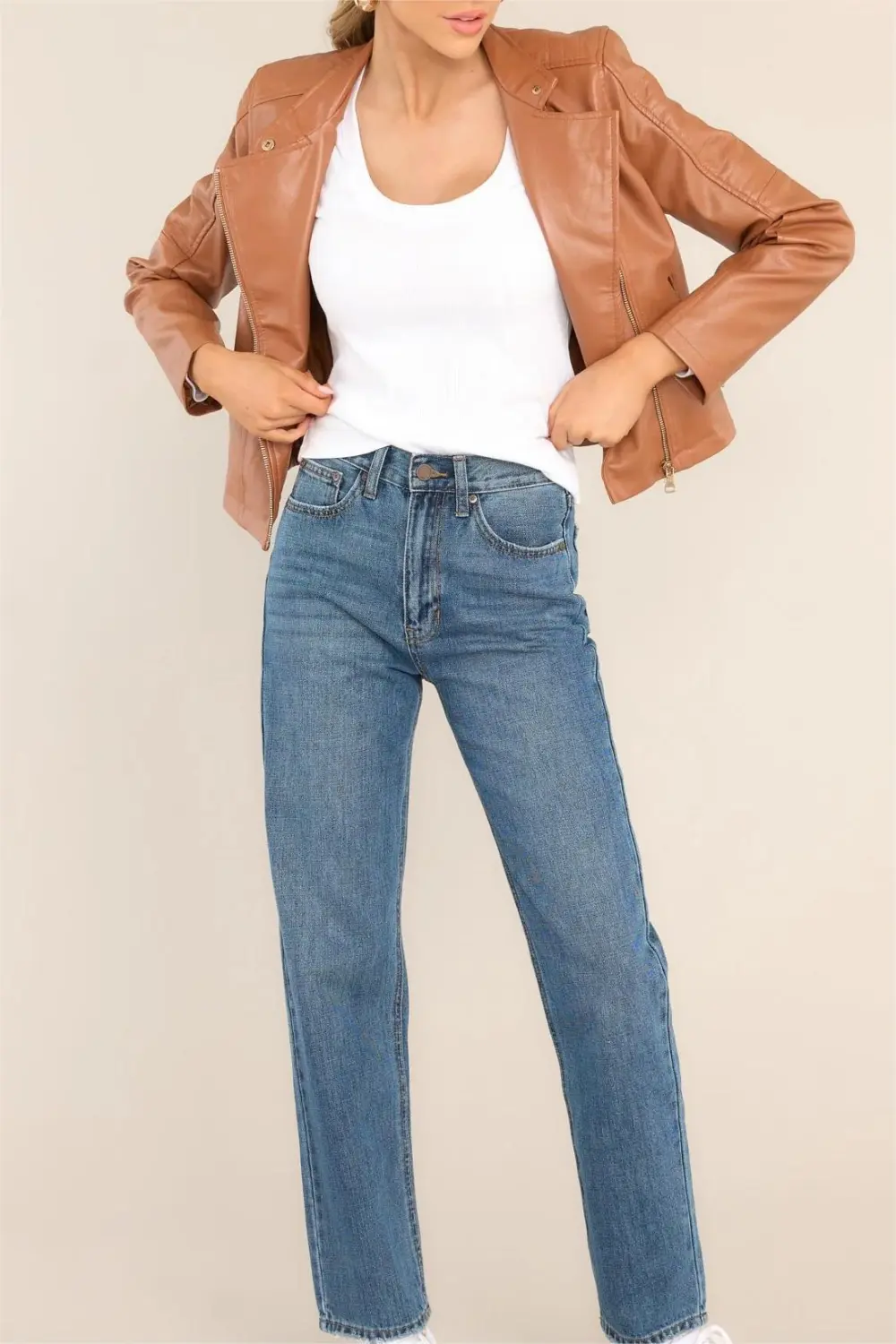 DEFYING THE ODDS CARAMEL FAUX LEATHER JACKET