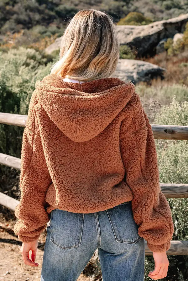 Straw Zip-Up Hooded Sherpa Jacket