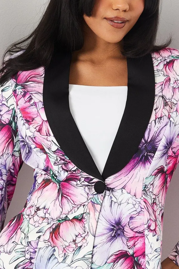 Printed Satin Single Breasted Blazer