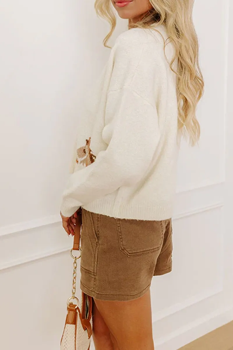 Women's Playful Round Neck Knitted Horse Coat