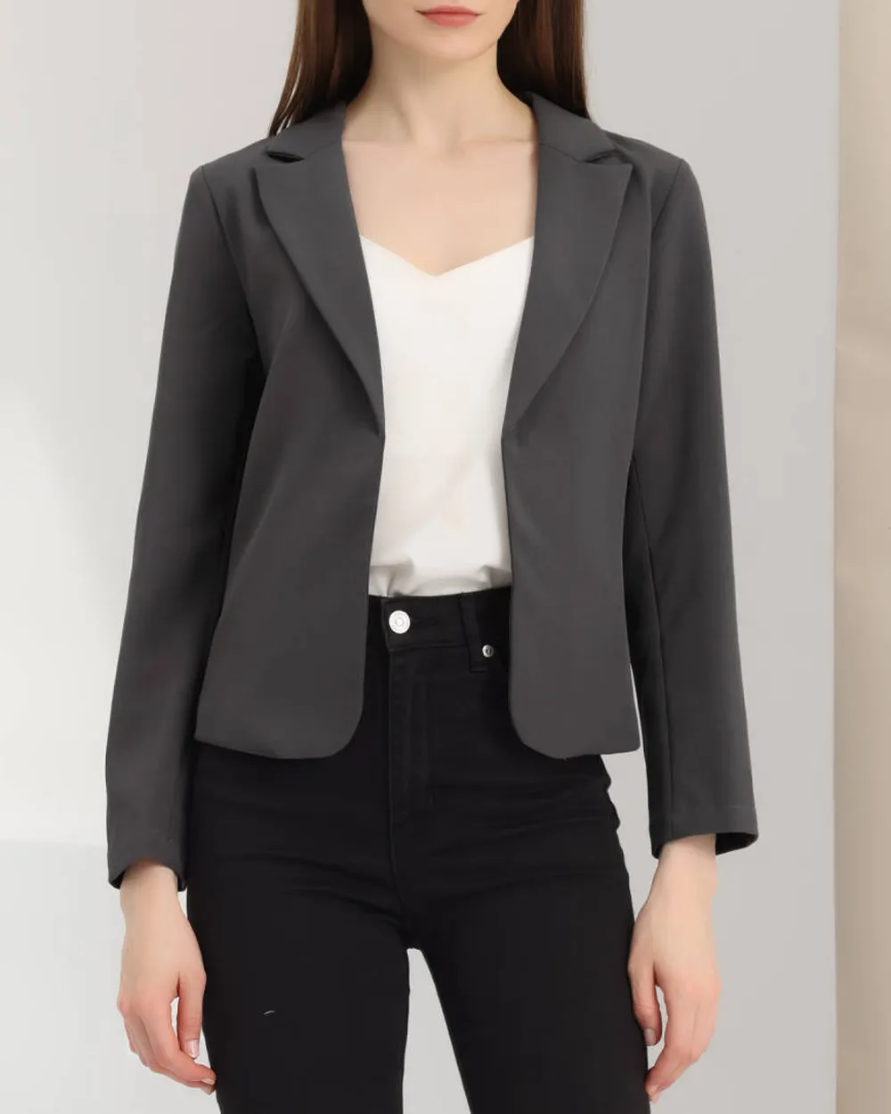 Open Front Crop Suit Blazer Jacket