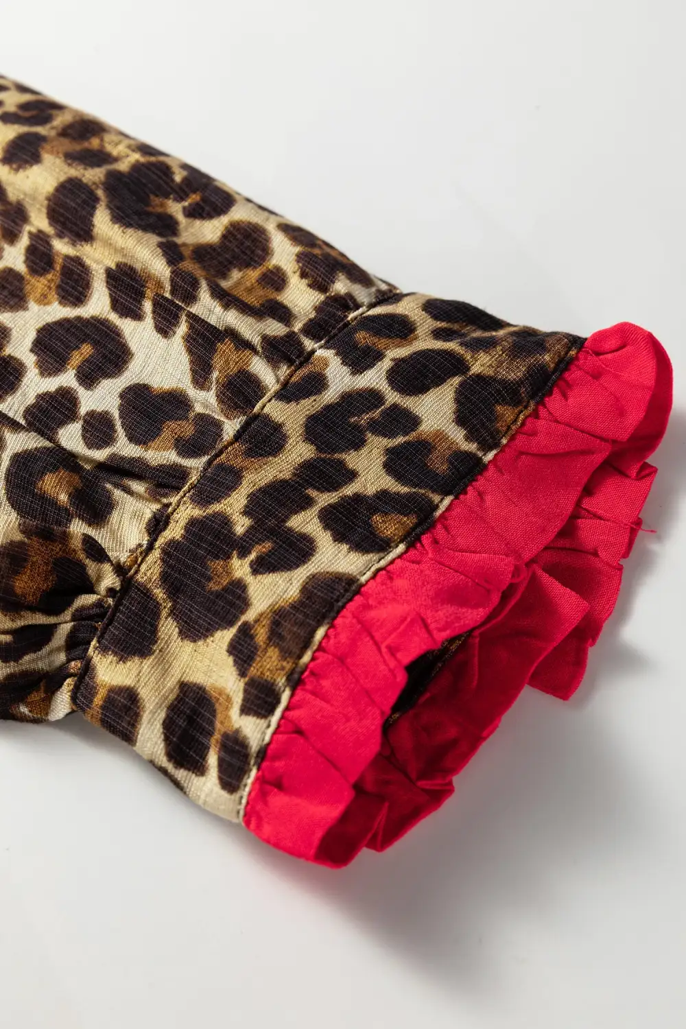 Leopard Print Ruffled V-Neck Shirt Blouse