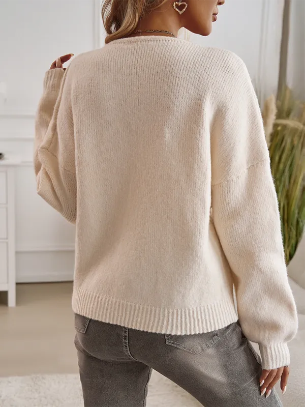 Loose Lace-Up Long-Sleeved Cardigan